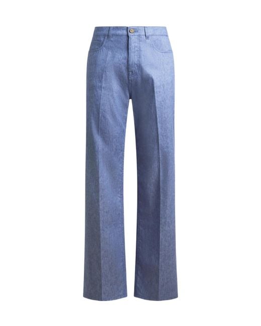 Etro Blue Straight-Leg Linen-Blend Denim Jeans With Pressed Creases for men