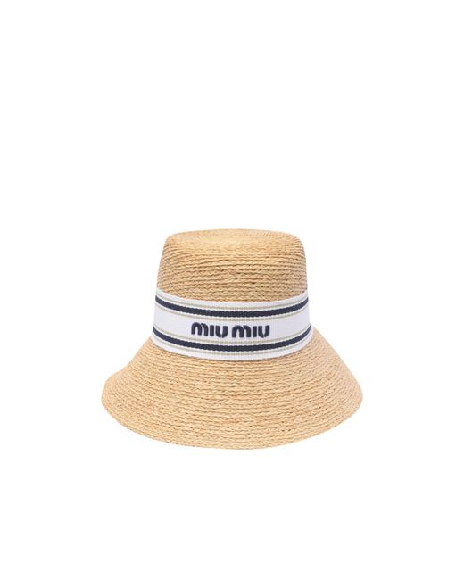 Miu Miu White Woven Fabric Hat