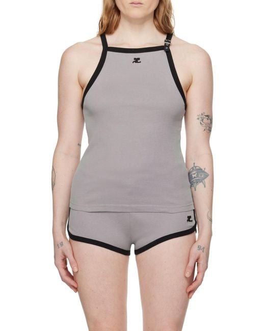 Courreges Purple Buckle Cotton Tank Top