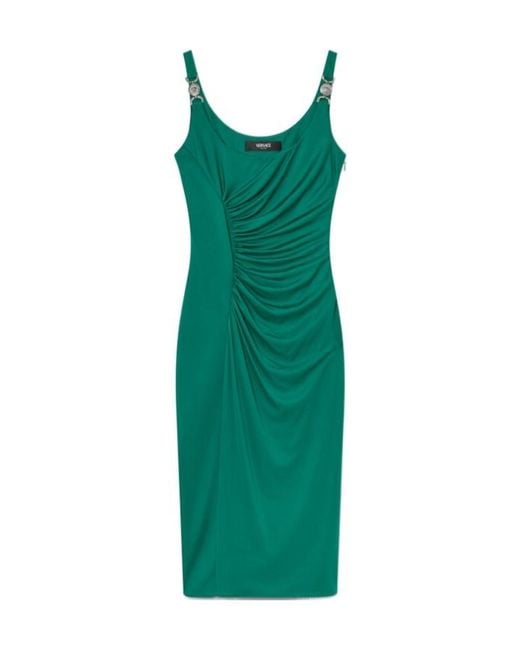 Versace Green Sleeveless Draped Midi Dress