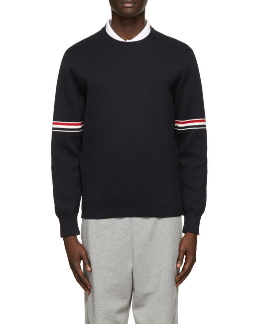 Thom Browne Black Stripe Trim Knitted Sweater for men