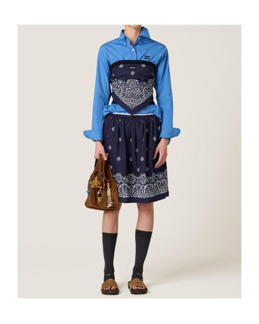 Miu Miu Blue Bandana Printed Strapless Cropped Top