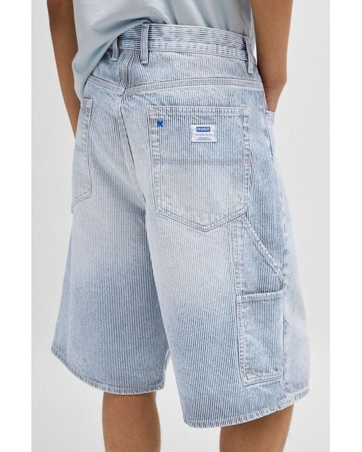 Boss Blue Striped-Pattern Cargo Shorts for men