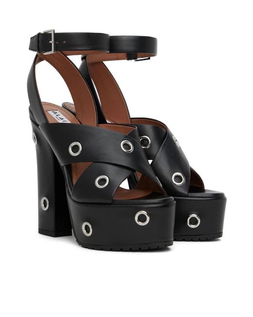 Alaïa Black Alaïa Block Heel Eyelets Detailed Plateform Sandals