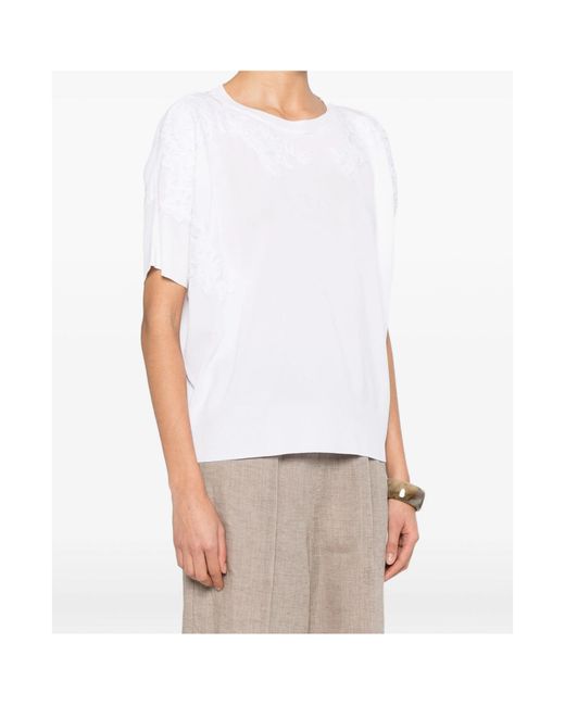 ERMANNO FIRENZE White Floral-Lace Crewneck T-Shirt