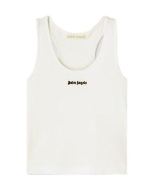Palm Angels White Logo Embroidered Ribbed Tank Top