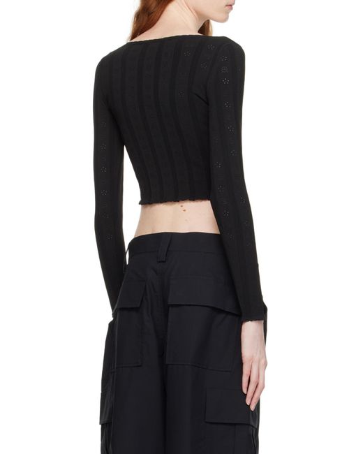 Alexander Wang Black Pointelle-Knit Cropped Top
