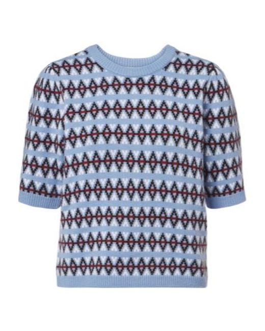 FRAME Blue Jacquard Wool-Cashmere Sweater