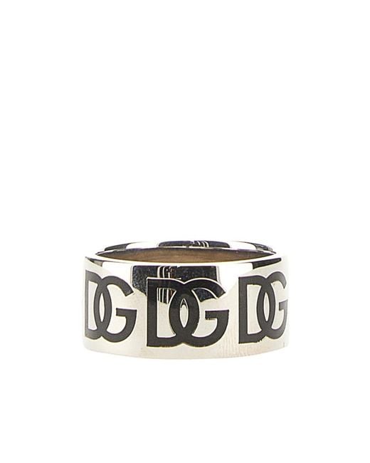 Dolce & Gabbana White All-Over Logo Engraved Ring for men