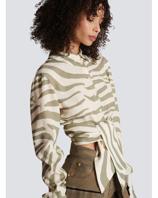 Balmain White Animal Printed Cropped Shirt