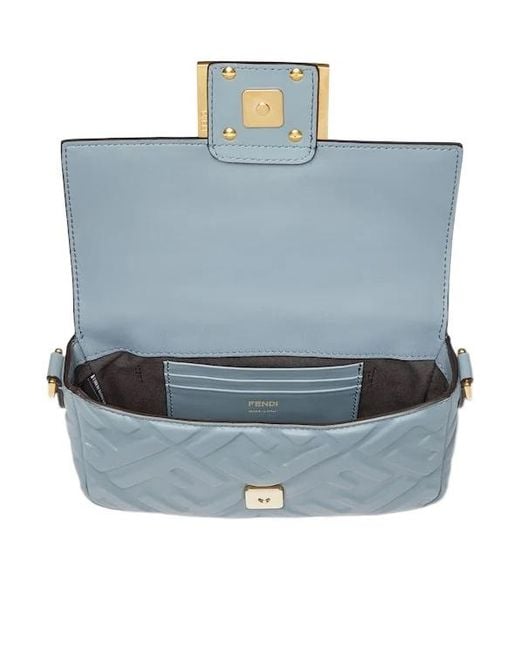 Fendi Blue Baguette Ff Embossed Mini Shoulder Bag