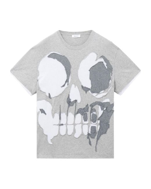 McQueen Gray Skull-Applique T-Shirt for men