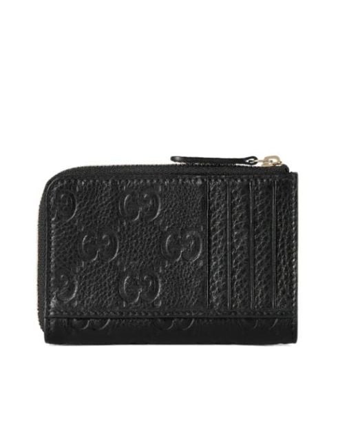 Gucci Black GG Emblem Zip Leather Card Case