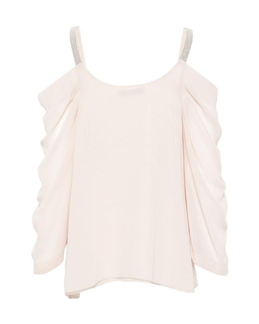 D.exterior Pink Draped Cold-Shoulder Top