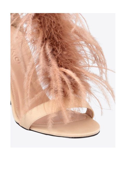 Pinko Pink Janis 95Mm Feather-Detail Sandals