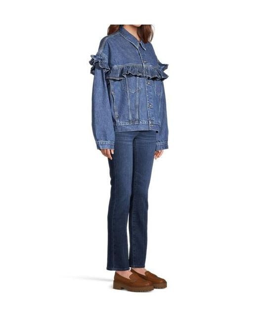 FRAME Blue Ruffled Denim Jacket