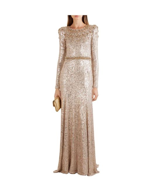 Jenny Packham Natural Sequined Satin Gown