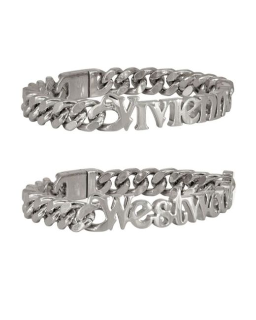 Vivienne Westwood White Logo-Plaque Curb-Chain Bracelet for men