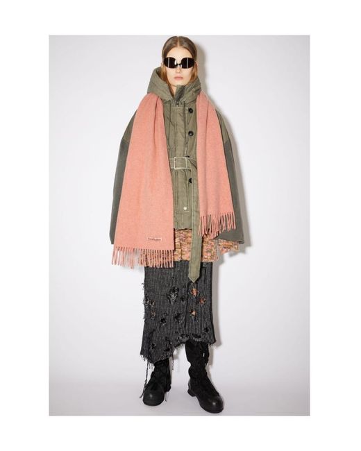 Acne Pink Logo Patch Fringed-Edge Scarf for men