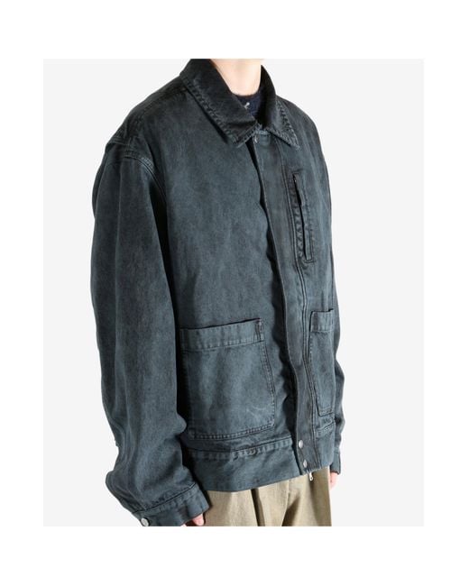 Dries Van Noten Gray Straight Hem Denim Bomber Jacket for men