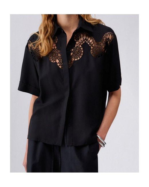 Liu Jo Black Openwork Embroidered Shirt
