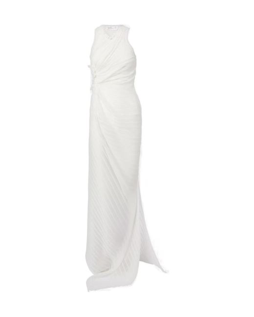 Victoria Beckham White Gathered Cotton-Blend Maxi Dress