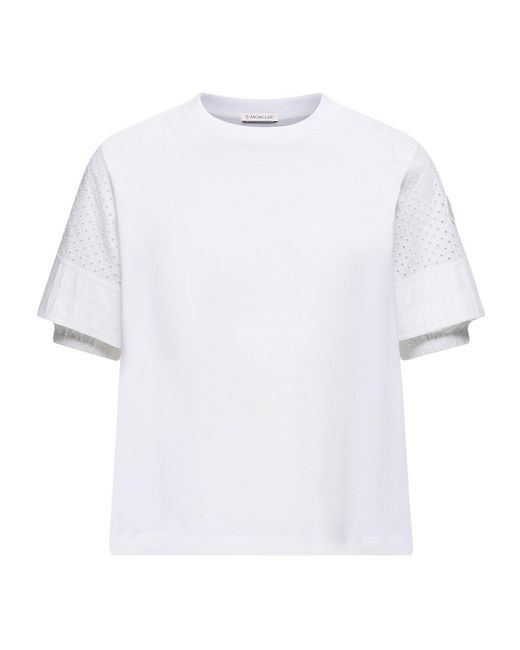 Moncler White Puff Sleeve Detailed Crewneck Top