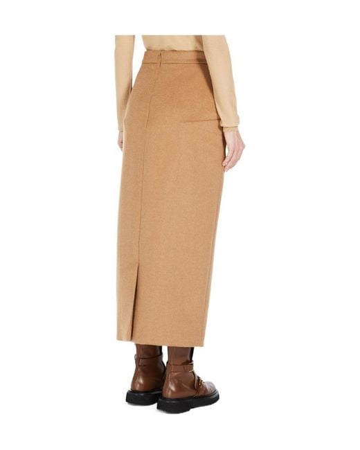 Max Mara Brown Babele Dart-Detail Brushed Midi Skirt