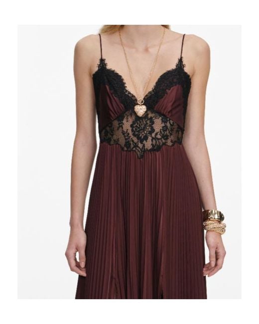 Self-Portrait Red Pleated Lace-Trim Maxi Dress