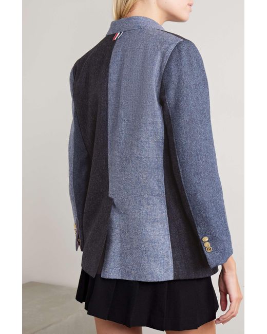 Thom Browne Blue Patchwork Donegal Tweed Blazer