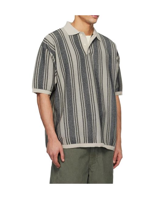 Nanamica Gray Stripe-Knit Polo Shirt for men