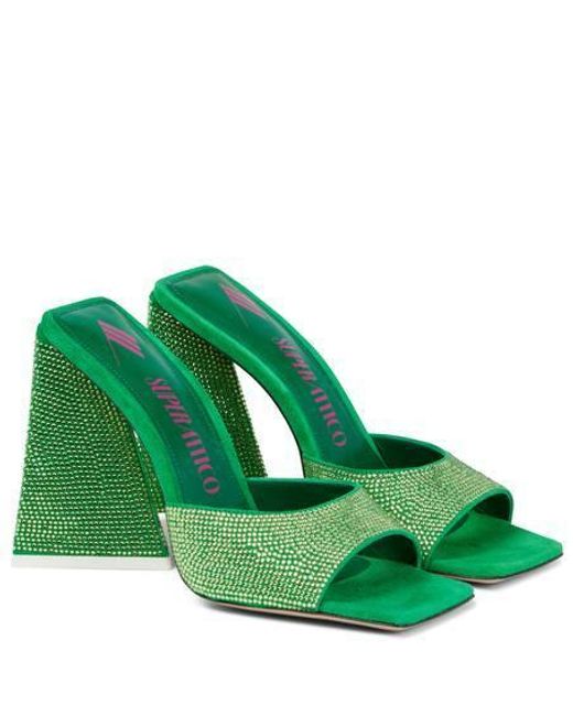 The Attico Green Devon Embellished Leather And Suede Sandals