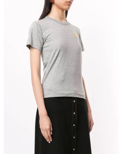 COMME DES GARÇONS PLAY Gray Logo Embroidered Crew Neck T-Shirt
