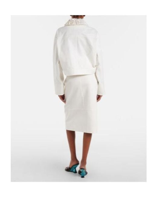 Plan C White Embellished Cotton Drill Midi Skirt