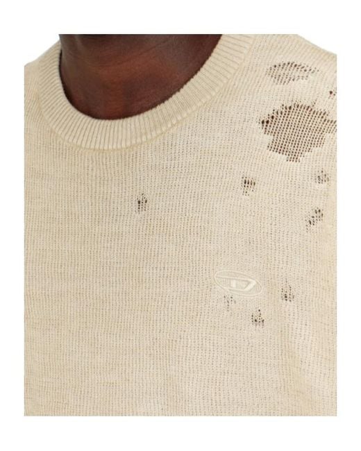 DIESEL Natural Distressed Knitted Sweater for men