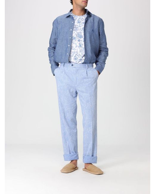 Etro Blue Floral Paisley Motif T-Shirt for men