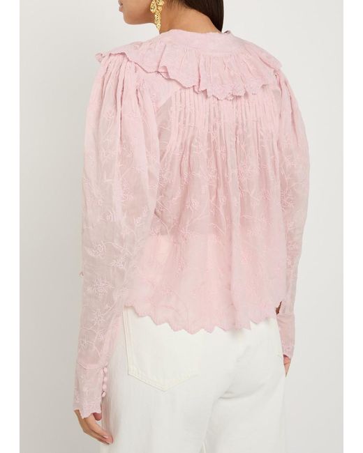 Isabel Marant Pink Zelly Embroidered Cotton-Blend Blouse