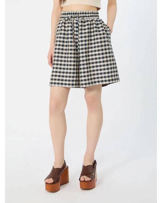 Weekend by Maxmara Gray Gingham-Check Drawstring Shorts