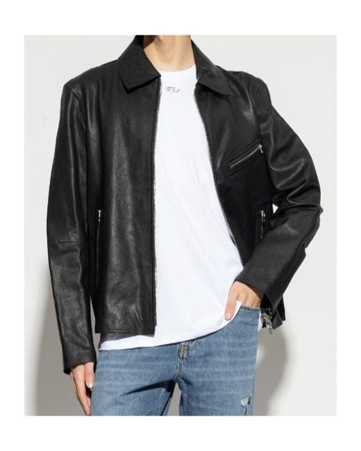DIESEL Black Zip-Up Leather Jacket for men