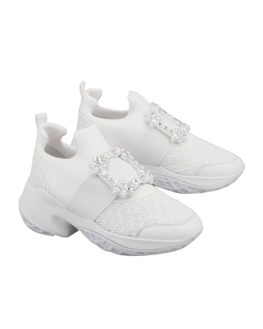 Roger Vivier White Viv' Run Diamond-Button Sneakers