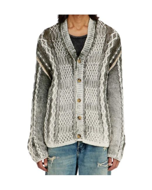 DIESEL Gray K Mioto Textured Knit Cardigan for men