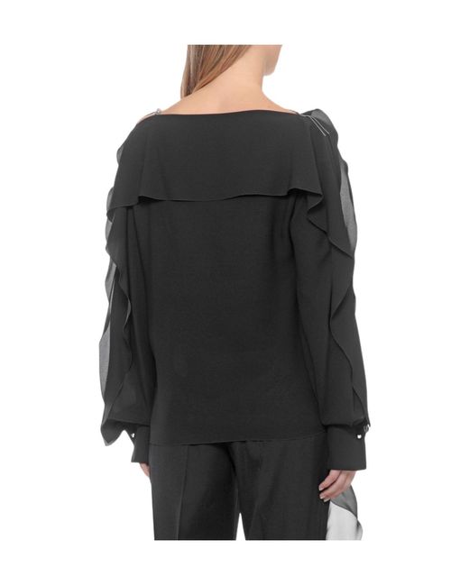 Lanvin Black Embellished Off-Shoulder Sweatshirt
