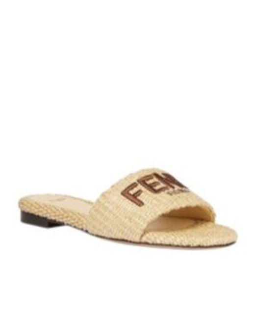 Fendi White Signature Logo Embroidered Slides