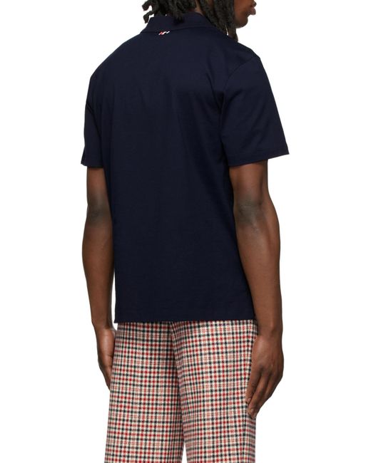 Thom Browne Blue Logo Patch Polo Shirt for men