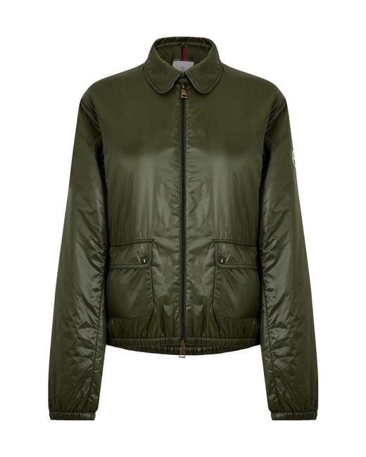 Moncler Green Glossy Lightweight Bomber Jacket