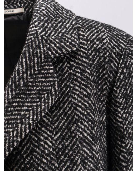 Tagliatore Black Amanda Herringbone Wool Coat