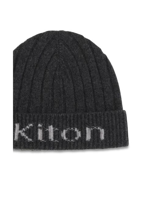 Kiton Black Ribbed-Knit Logo-Intarsia Hat for men