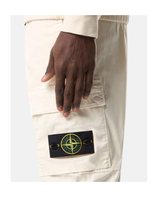 Stone Island White Elasticated Waistband Cargo Pants for men
