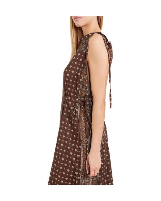 Doen Brown Belted Printed Organic Cotton-Voile Midi Dress