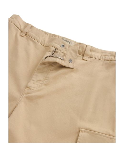Woolrich Natural Garment-Dyed Twill Cargo Shorts for men
